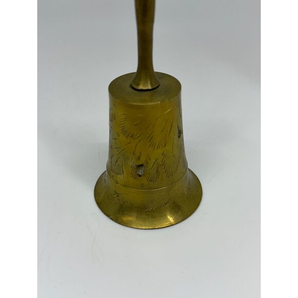 VTG Solid Brass Hand Bell 4.5" Etched Decorative Call Service Wedding Bell Retro - Picture 4 of 7
